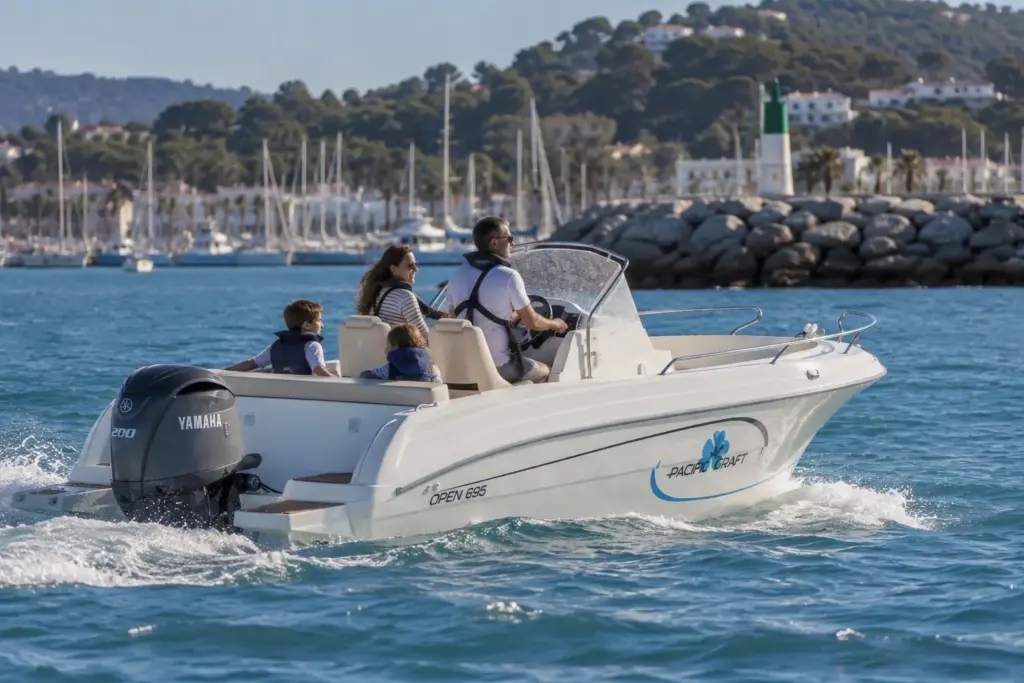 Pacific Craft 695 Open en navigation avec la famille à bord